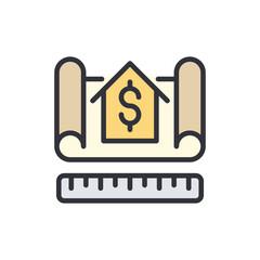 Construction project colored icons, minimalist vector illustration ,simple transparent graphic element .Isolated on white background