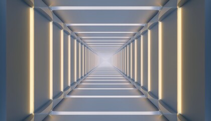 Fototapeta premium A futuristic hallway stretches to a bright light at the end