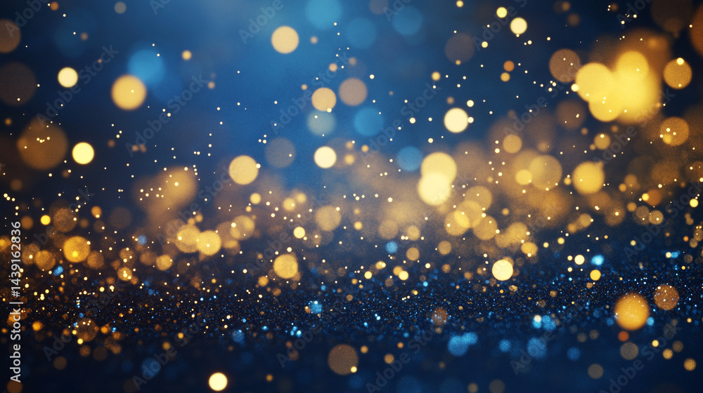 Poster golden color bokeh lights background blurred circle shapes, glowing lights creating a beautiful abst