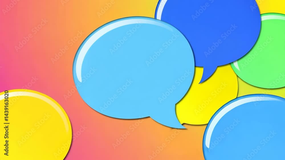 Aufkleber colorful speech bubbles transition across gradient background in smooth motion