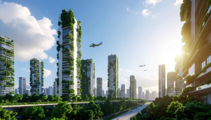 Green Futuristic City Blending Nature and Technology