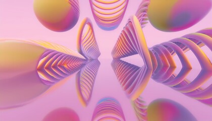 Pastel colored spirals and orbs create a dreamy symmetrical abstract landscape