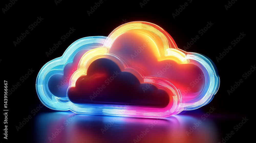 Poster abstract neon cloud computing digital technology concept image art data glow light style media serve