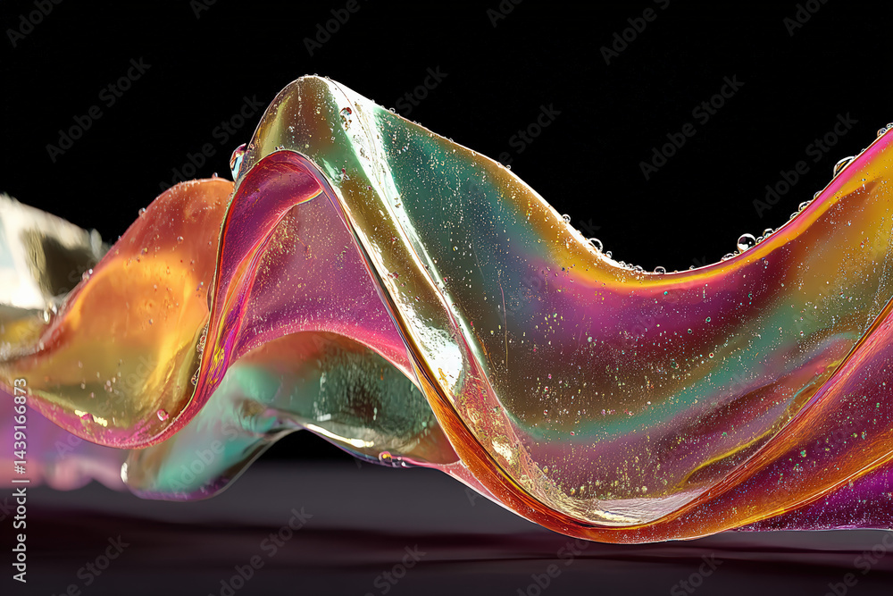 Poster chromatic flow: captivating shot of swirling, translucent fabric displaying vibrant colors and dynam