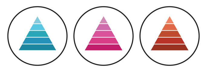 Colored levels of triangular pyramid. Maslow hierarchy of needs, triangle pyramid chart steps, pyramid layer diagram with rounded and sharp corners. EPS 10
