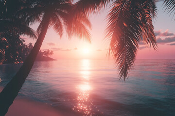 Idyllic Tropical Sunset: Silhouetted Palms Frame a Luminous Ocean Vista