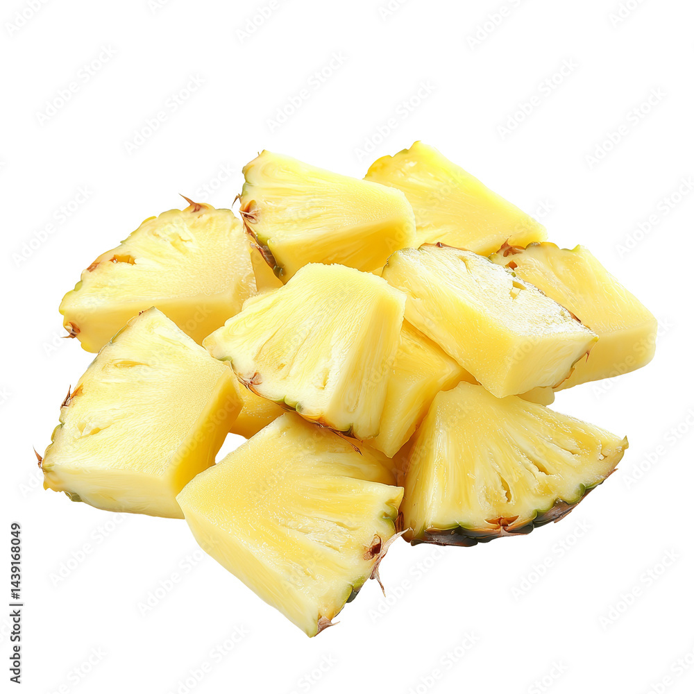 Poster fresh pineapple slices arranged neatly on a transparent background for a vibrant food display or rec