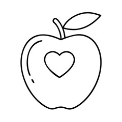 apple with a heart icon, apple with a heart line art - simple line art of apple with a heart, perfect for apple with a heart logos and icons
