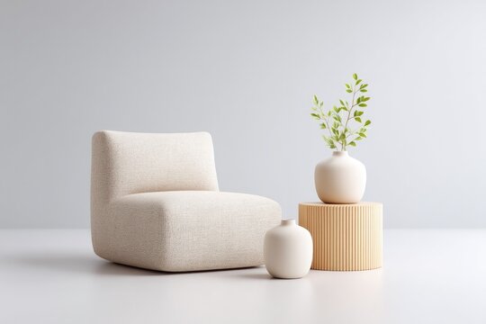close-up of minimalist living room interior in neutral tones featuring sleek design and minimal clutter