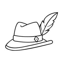 bavarian hat with feather icon, bavarian hat with feather line art - simple line art of bavarian hat with feather, perfect for bavarian hat with feather logos and icons