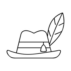 bavarian hat with feather icon, bavarian hat with feather line art - simple line art of bavarian hat with feather, perfect for bavarian hat with feather logos and icons