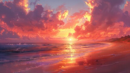 Fototapeta premium seashore at dusk, warm horizon glow