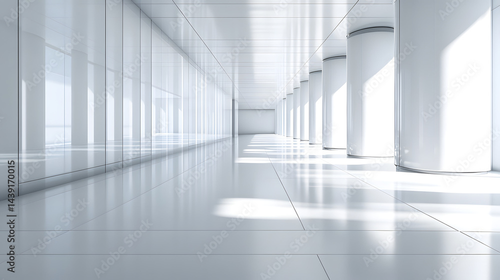 Poster modern architectural space with white columns minimalist design bright environment indoor view