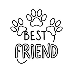  best friend text with paw icon, best friend text with paw line art - simple line art of best friend text with paw, perfect for best friend text with paw logos and icons