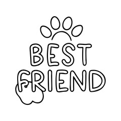  best friend text with paw icon, best friend text with paw line art - simple line art of best friend text with paw, perfect for best friend text with paw logos and icons