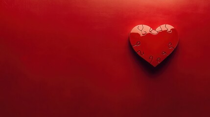 Red heart puzzle on red background; love, Valentine's Day