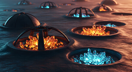 Otherworldly Crystal Pools Shimmering in a Mystical Landscape Illustration