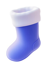 Blue christmas boot with white trim for holiday decor, cut out - stock png.