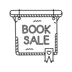 book sale sign icon, book sale sign line art - simple line art of book sale sign, perfect for book sale sign logos and icons