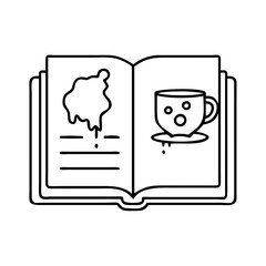 book with coffee stain icon, book with coffee stain line art - simple line art of book with coffee stain, perfect for book with coffee stain logos and icons