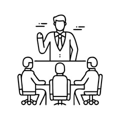boss holding a meeting icon, boss holding a meeting line art - simple line art of boss holding a meeting, perfect for boss holding a meeting logos and icons