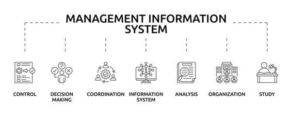 management information system banner with icon and keywords © Dahlianiqi
