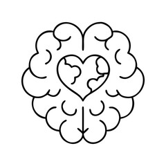 brain with heart icon, brain with heart line art - simple line art of brain with heart, perfect for brain with heart logos and icons