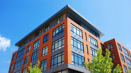 Obraz premium Generic city building with windows stock photo --ar 16:9 --raw --v 6 Job ID: 640339ac-b5e4-41c7-8a52-fcd0d6f740f6
