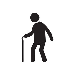 Elderly People Walking Stick Icon