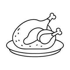 carved turkey on platter icon, carved turkey on platter line art - simple line art of carved turkey on platter, perfect for carved turkey on platter logos and icons