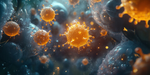 Fototapeta premium Detailed view of virus inside transparent cells