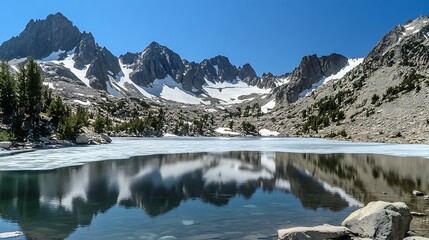 Obraz premium 76. icy lake reflecting mountain peaks