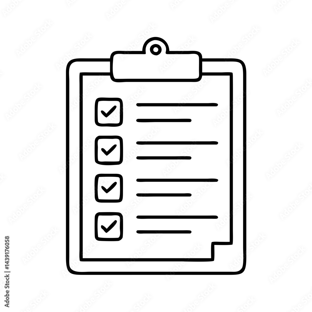 Poster clipboard with checklist icon, clipboard with checklist line art - simple line art of clipboard with