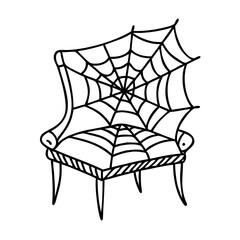 cobweb covered chair icon, cobweb covered chair line art - simple line art of cobweb covered chair, perfect for cobweb covered chair logos and icons