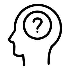 Question mark in mind (outline style). Inquiry, doubt, uncertainty, problem, query, confusion, searching thoughts, seeking answer, mental interrogation, puzzling mind, intellectual exploration