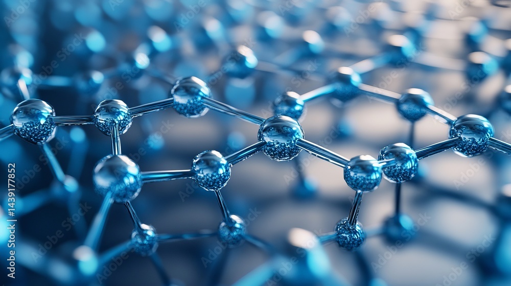 Poster abstract blue molecular structure science background image 3d link bond cell data atoms shiny clean