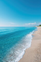 Fototapeta premium empty sandy beach with minimalistic backdrop of blue sea and clear sky capturing serene family travel destination