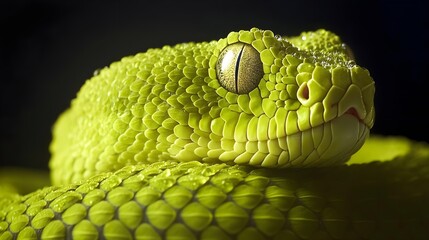 Fototapeta premium Emerald green snake close-up exotic habitat wildlife photography nature macro view iridescent scales