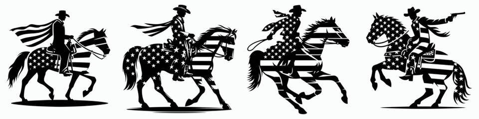 Fototapeta premium The Cowboy Riding Horse. Symbol Vector Clip art. Rancher astride equine western gear equestrian tradition rural scene adventure.