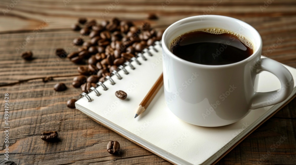 Poster clean workspace with coffee and notepad stock photo --ar 16:9 --raw --v 6 job id: 715688df-fd4a-4e39