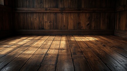 Rustic wooden interior with sunlight on floor
