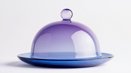 Obraz premium Gradient blue-to-purple serving cloche hovering over plate on white background.