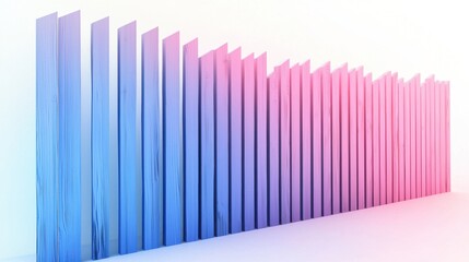 Obraz premium Gradient wooden fences from pink to blue with soft shadows on white background.