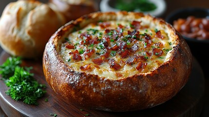 Baked French Bread Bowl with Creamy Bacon and Cheese Gourmet Appetizer