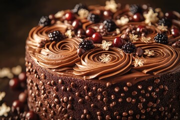 Delicious Chocolate Cake with Berries Chocolate Chips Swirls