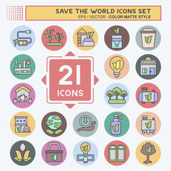 Icon Set Save the World. related to Education symbol. color mate style. editable