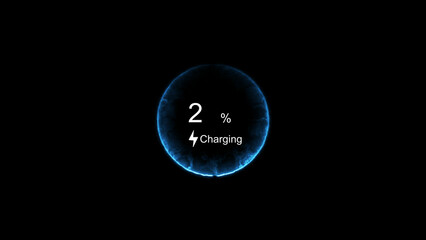  battery charging illustration. and a glowing circular interface  

