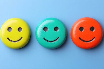 Three Colorful Smiley Faces Arranged In A Row
