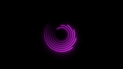 Futuristic circular loading illustration. Abstract medium purple neon light background. Laser neon lines move in a circle along a circular. on black background 4k illustration.
