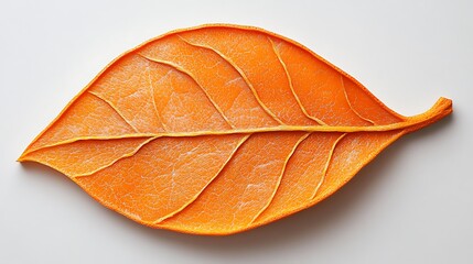 Creative orange fruit peel shaped like a leaf on white background

